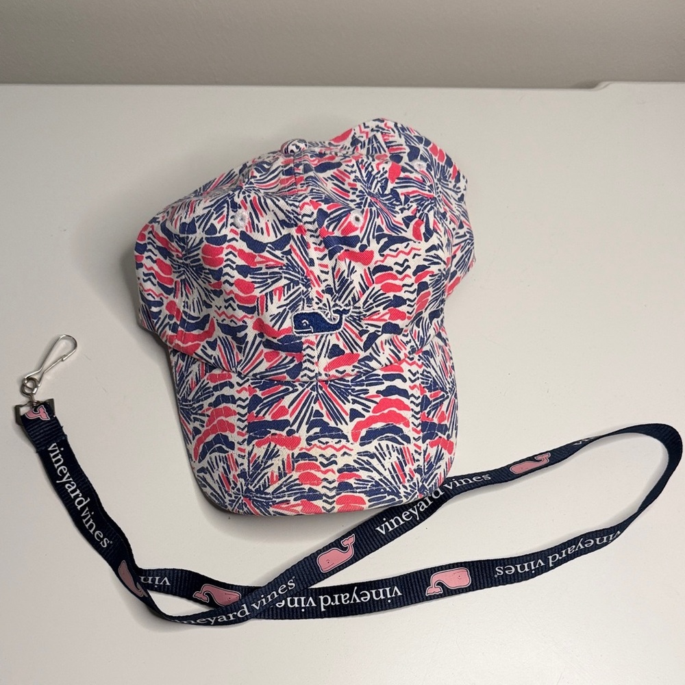 Vineyard Vines Pink and Blue Patterned Hat with Lanyard